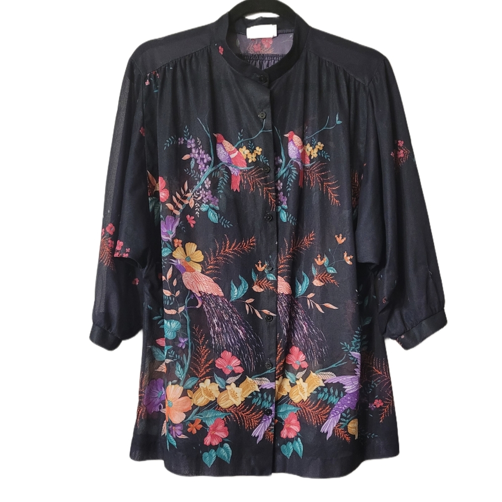 Lady Winn Vintage Sheer Button-down Blouse Size 40 or Lar
